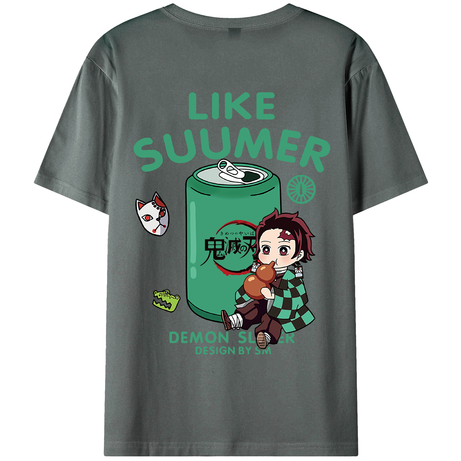 （画像用） 鬼滅の刃 竈門 炭治郎／かまど たんじろう Kamado Tanjirou 綿100％ メンズ半袖Tシャツ（バックプリント） 通気性